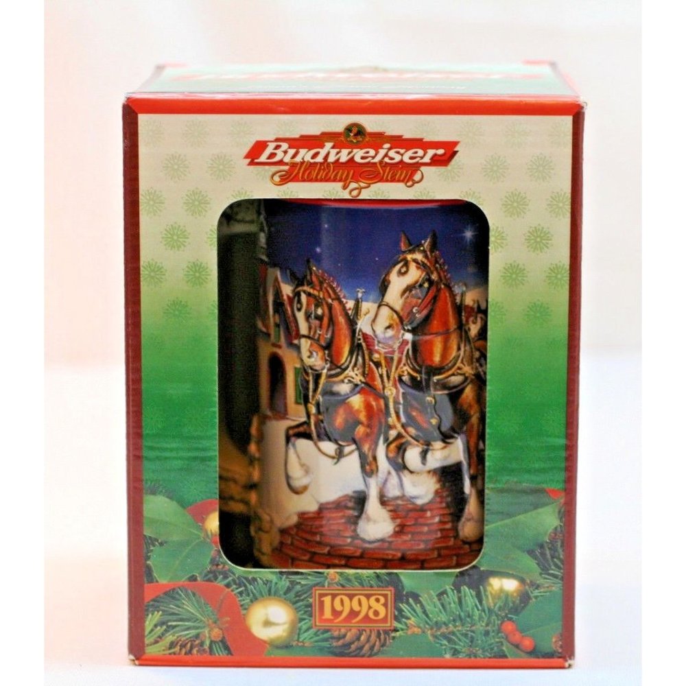 1998 Grant's Farm Budweiser Holiday Stein in Original Box w COA Clydesdale Good